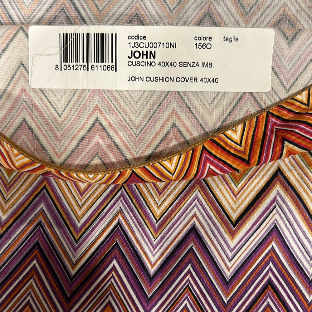 Missoni Home Chevron JOHN Throw Pillow Orange Pink Purple $258 Like New Cotton - Picture 4 of 10